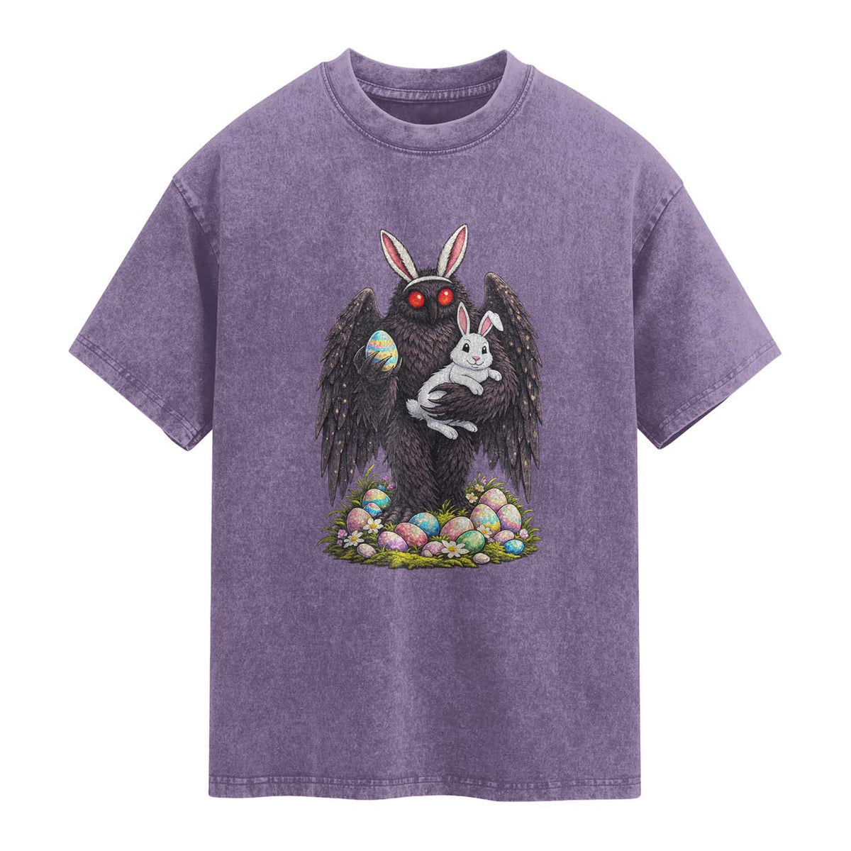 Funny Mothman Bunny Ears Washed Cotton T-Shirt Point Pleasant Cryptid Lover Gift