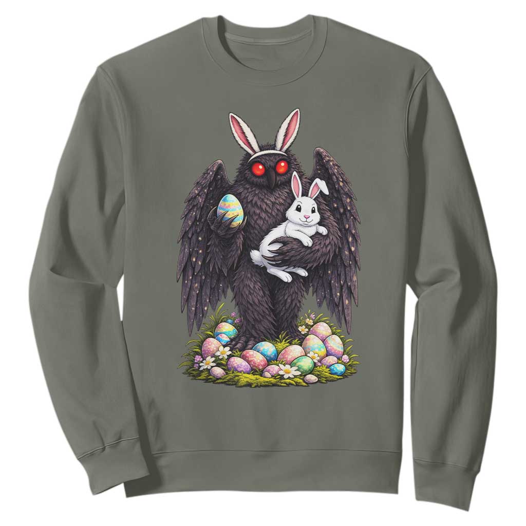 Funny Mothman Bunny Ears Sweatshirt Point Pleasant Cryptid Lover Gift TS12 Military Green Print Your Wear