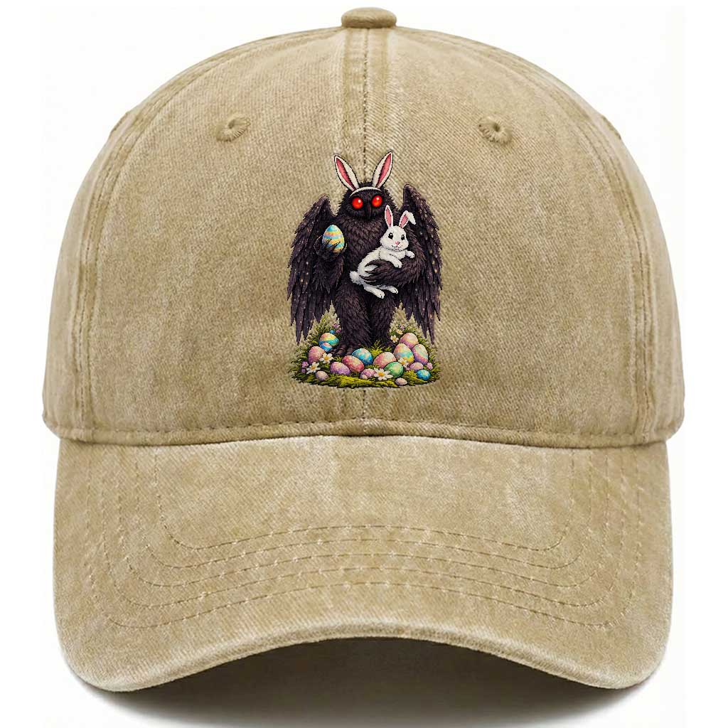 Funny Mothman Bunny Ears Washed Cotton Baseball Cap Point Pleasant Cryptid Lover Gift TS12 Washed Cap Universal Fit Khaki Print Your Wear