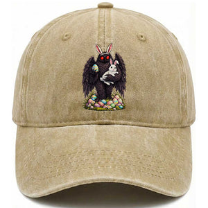 Funny Mothman Bunny Ears Washed Cotton Baseball Cap Point Pleasant Cryptid Lover Gift TS12 Washed Cap Universal Fit Khaki Print Your Wear