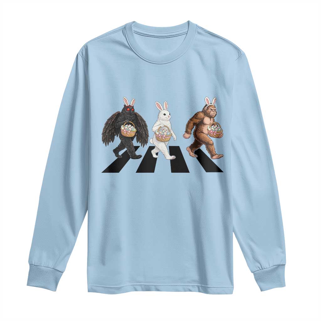 Funny Easter Bunny Bigfoot Mothman Long Sleeve Shirt Cryptid Lover Gift TS12 Light Blue Print Your Wear
