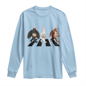 Funny Easter Bunny Bigfoot Mothman Long Sleeve Shirt Cryptid Lover Gift TS12 Light Blue Print Your Wear