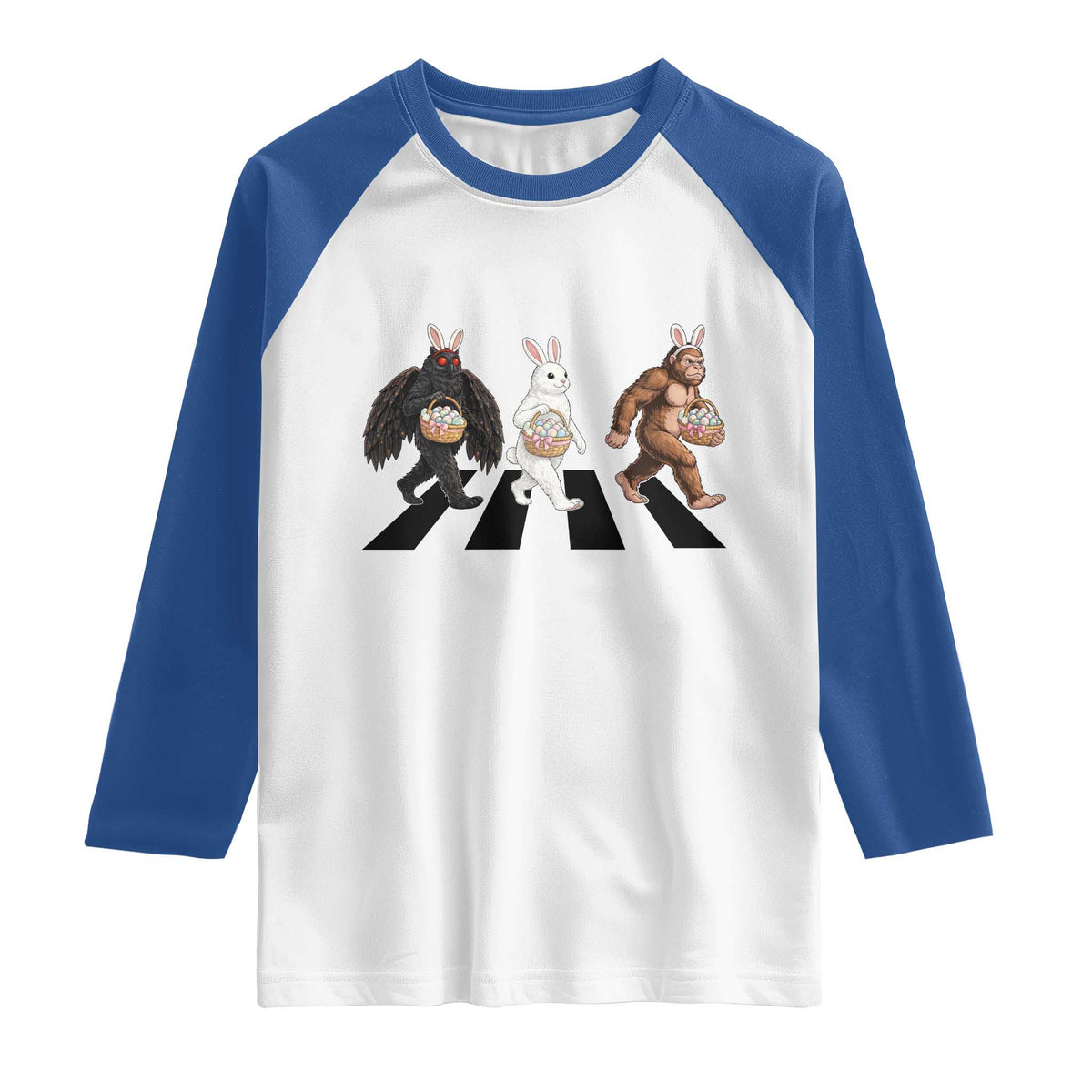 Funny Easter Bunny Bigfoot Mothman Raglan Shirt Cryptid Lover Gift TS12 White Royal Print Your Wear