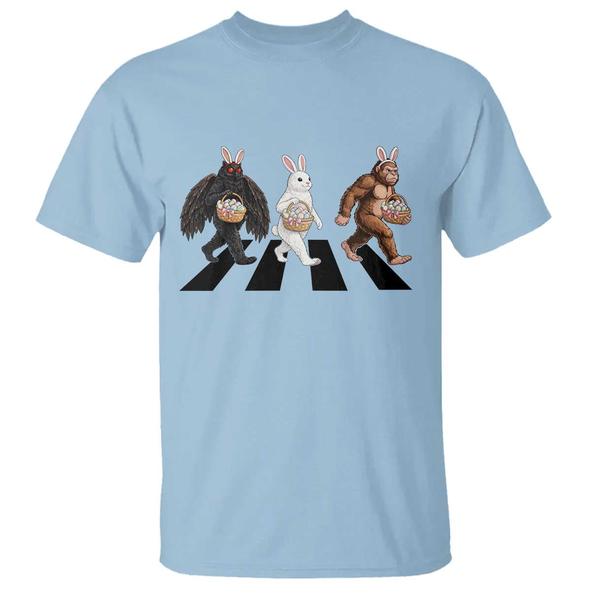 Funny Easter Bunny Bigfoot Mothman T Shirt Cryptid Lover Gift TS12 Light Blue Print Your Wear