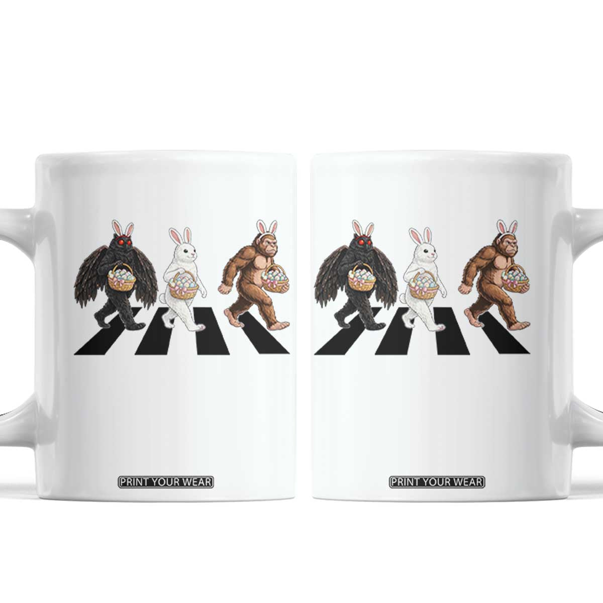 Funny Easter Bunny Bigfoot Mothman Coffee Mug Cryptid Lover Gift TS12 White Print Your Wear