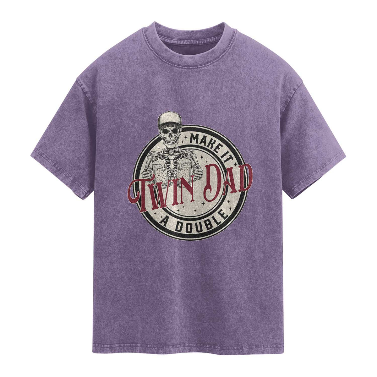 Funny Skeleton Twin Dad Make It A Double Washed Cotton T-Shirt Expecting Fathers Day Gift