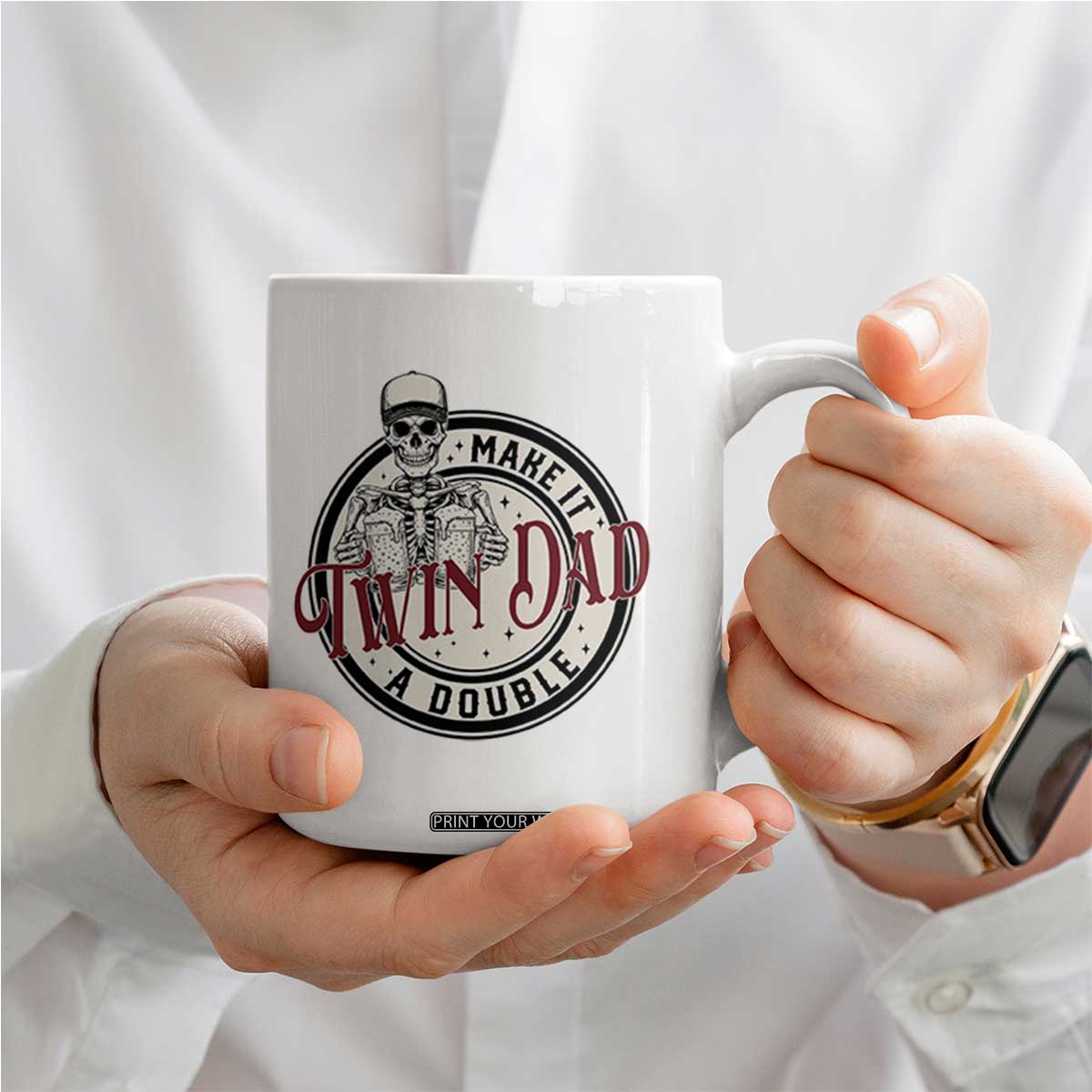 Funny Skeleton Twin Dad Make It A Double Coffee Mug Expecting Fathers Day Gift TS12 Print Your Wear