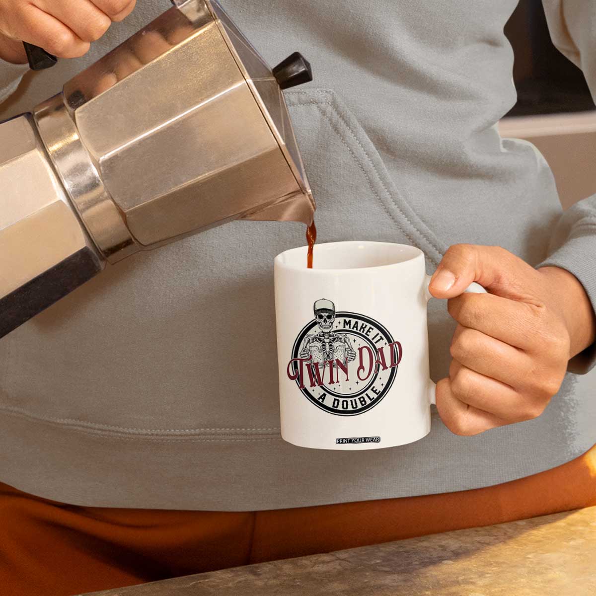 Funny Skeleton Twin Dad Make It A Double Coffee Mug Expecting Fathers Day Gift TS12 Print Your Wear