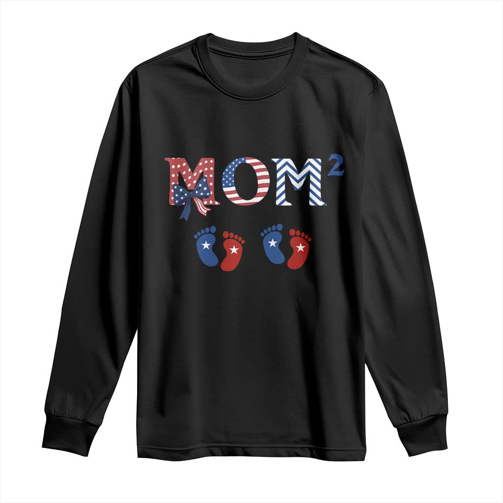 Patriotic Twin Mom Announcement American Flag Gift Long Sleeve Shirt TS12 Black Print Your Wear