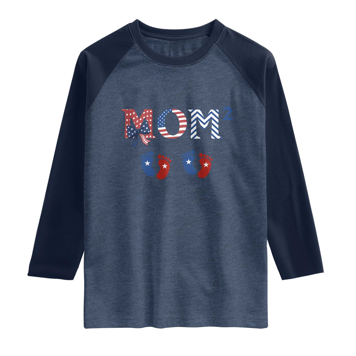 Patriotic Twin Mom Announcement American Flag Gift Raglan Shirt TS12 Heather Denim Navy Print Your Wear