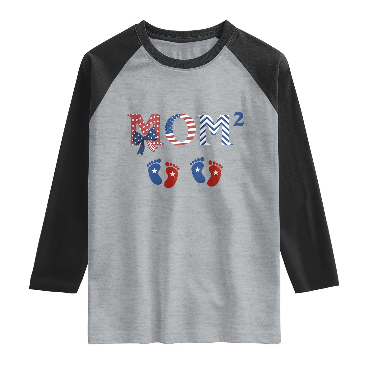 Patriotic Twin Mom Announcement American Flag Gift Raglan Shirt TS12 Heather Gray Black Print Your Wear