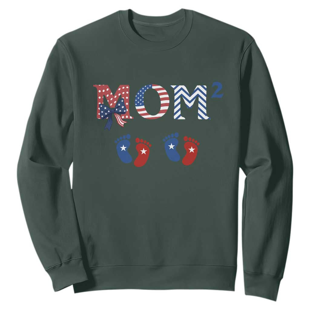 Patriotic Twin Mom Announcement American Flag Gift Sweatshirt TS12 Dark Forest Green Print Your Wear