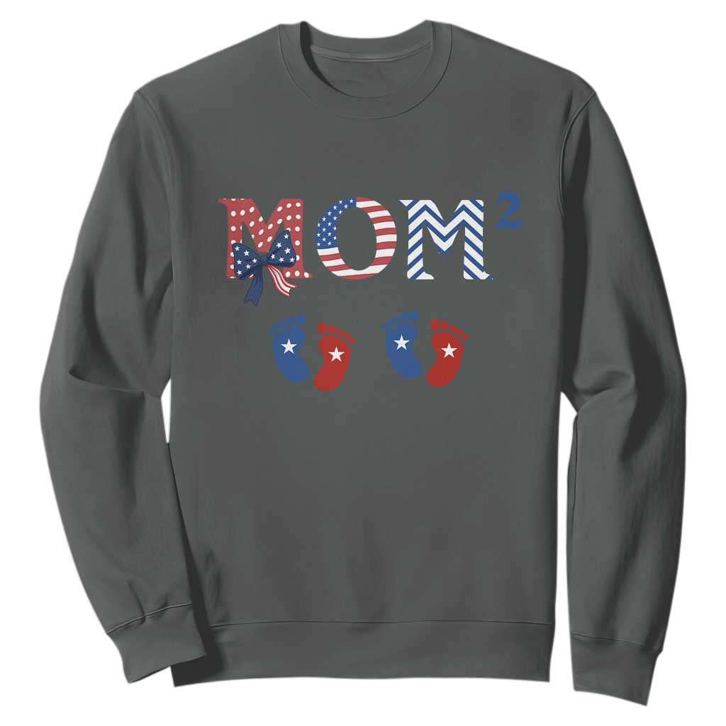Patriotic Twin Mom Announcement American Flag Gift Sweatshirt TS12 Dark Heather Print Your Wear