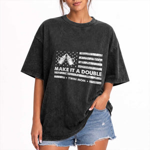 Twin Mom Washed Cotton T-Shirt Make It A Double Patriotic USA Flag Gift