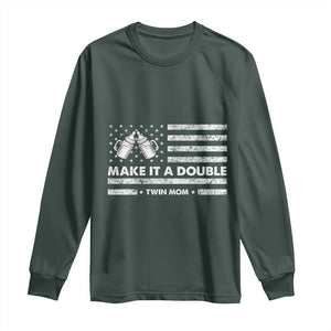 Twin Mom Long Sleeve Shirt Make It A Double Patriotic USA Flag Gift TS12 Dark Forest Green Print Your Wear