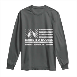 Twin Mom Long Sleeve Shirt Make It A Double Patriotic USA Flag Gift TS12 Dark Heather Print Your Wear