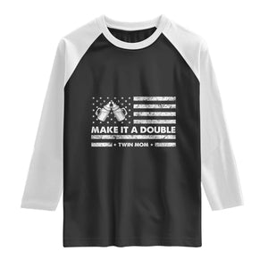 Twin Mom Raglan Shirt Make It A Double Patriotic USA Flag Gift TS12 Black White Print Your Wear