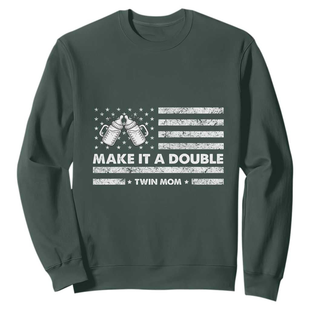 Twin Mom Sweatshirt Make It A Double Patriotic USA Flag Gift TS12 Dark Forest Green Print Your Wear