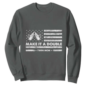 Twin Mom Sweatshirt Make It A Double Patriotic USA Flag Gift TS12 Dark Heather Print Your Wear