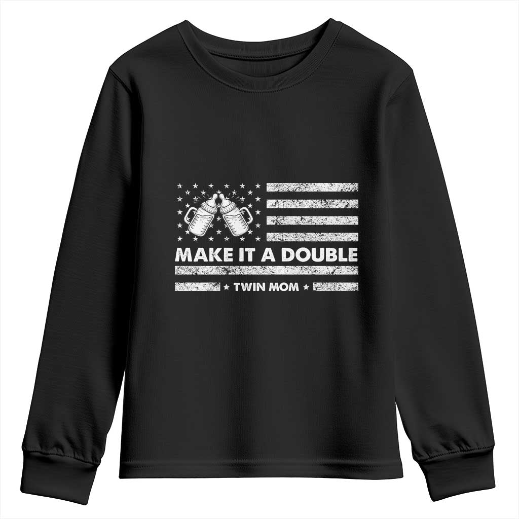 Twin Mom Youth Sweatshirt Make It A Double Patriotic USA Flag Gift TS12 Black Print Your Wear