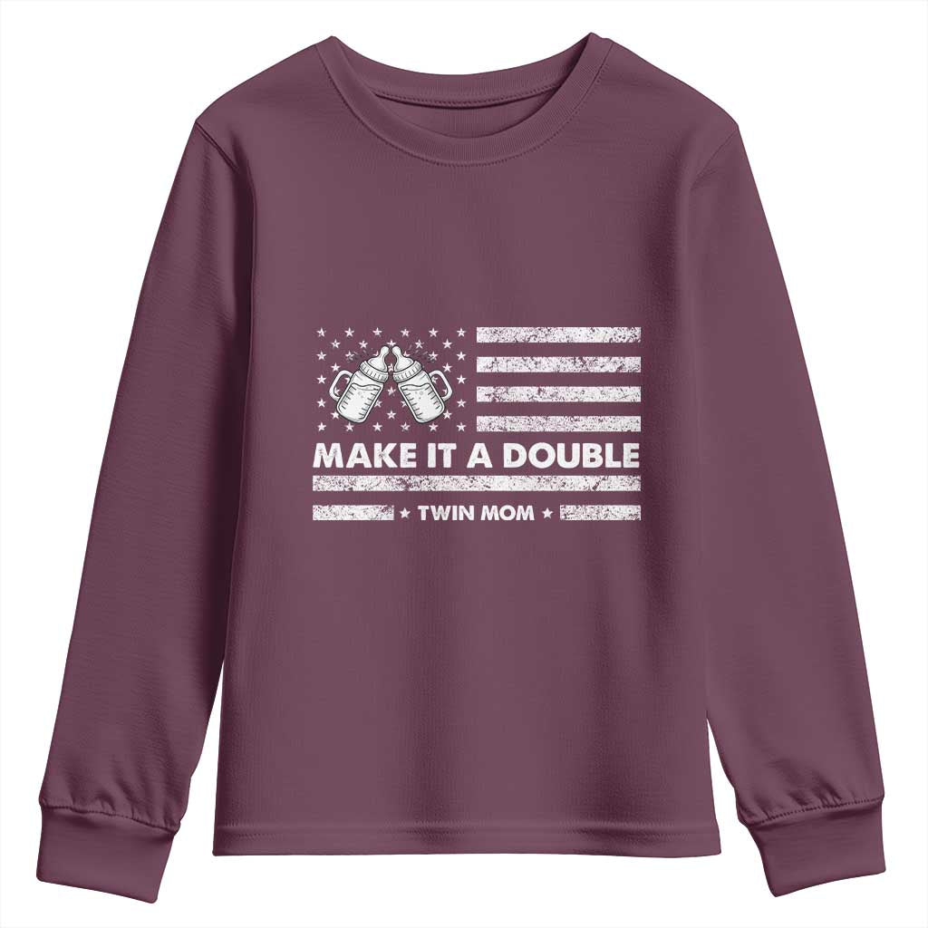 Twin Mom Youth Sweatshirt Make It A Double Patriotic USA Flag Gift TS12 Maroon Print Your Wear