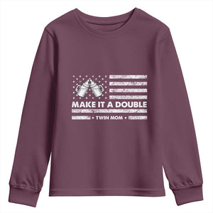Twin Mom Youth Sweatshirt Make It A Double Patriotic USA Flag Gift TS12 Maroon Print Your Wear
