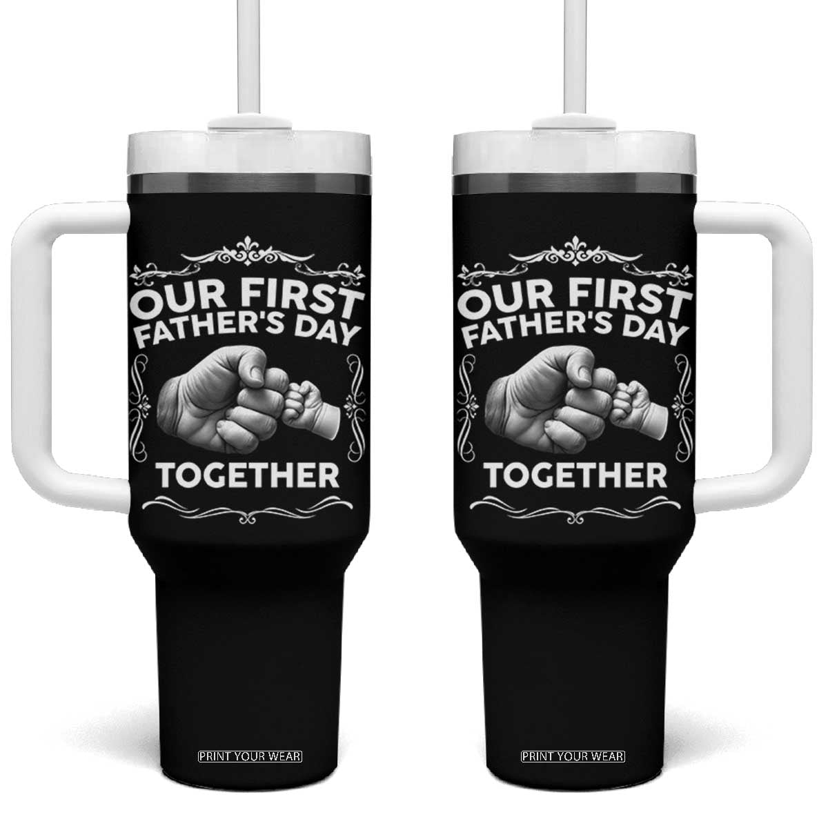 Proud New Dad Tumbler With Handle Our First Fathers Day Together Gift TS12 One Size: 40 oz Black Print Your Wear