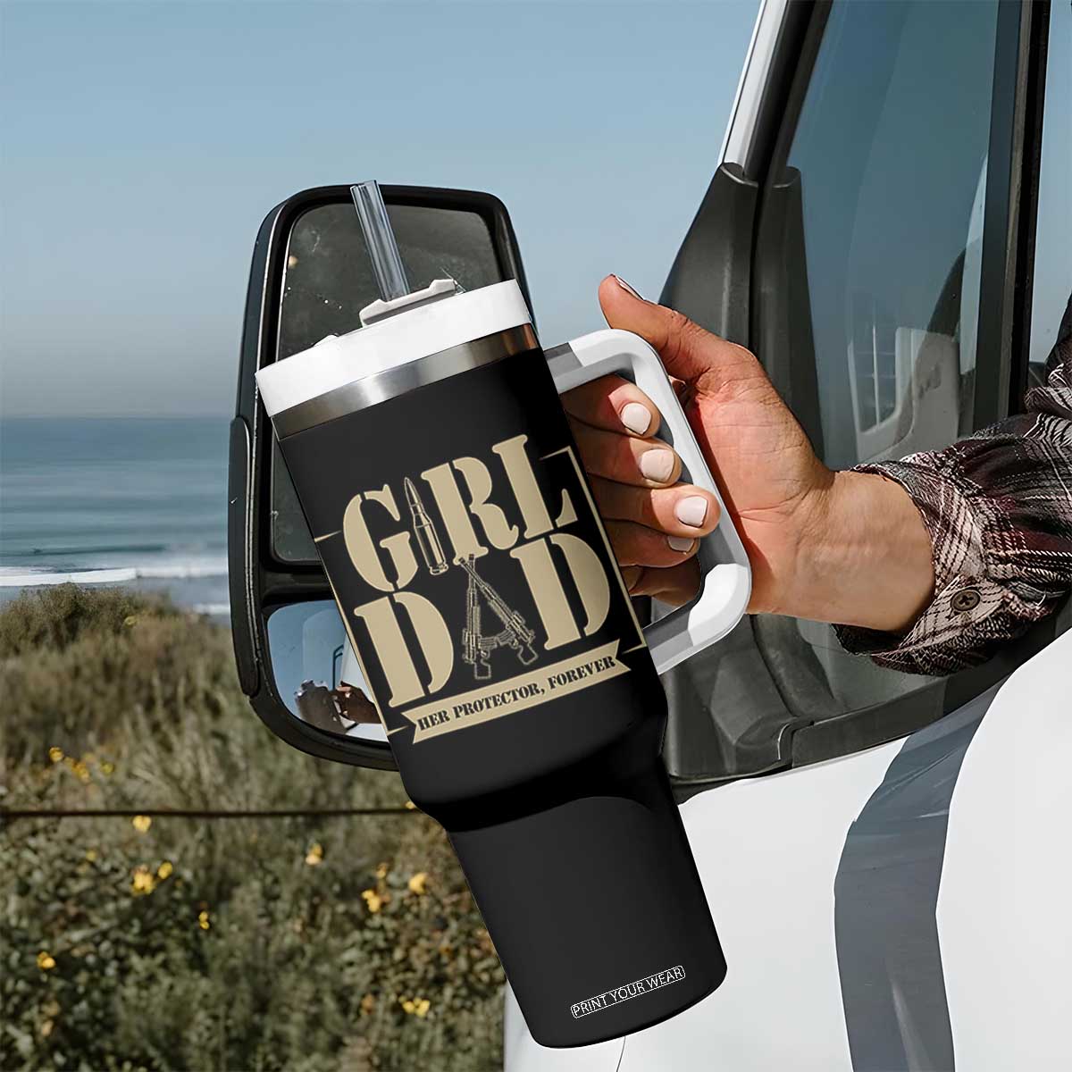 Girl Dad Her Protector Forever Tumbler With Handle New Dad Fathers Day Gift TS12 Print Your Wear