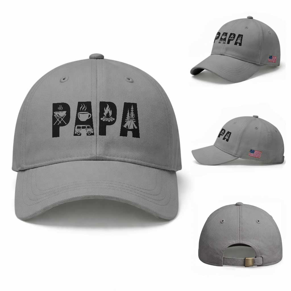 Camping Papa Baseball Cap Camper Dad Fathers Day Gift TS12 Baseball Cap Universal Fit Sport Gray Print Your Wear