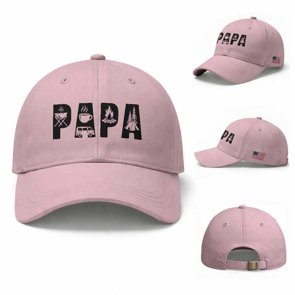 Camping Papa Baseball Cap Camper Dad Fathers Day Gift TS12 Baseball Cap Universal Fit Light Pink Print Your Wear