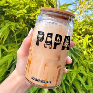 Camping Papa Glass Can Camper Dad Fathers Day Gift TS12 White Print Your Wear