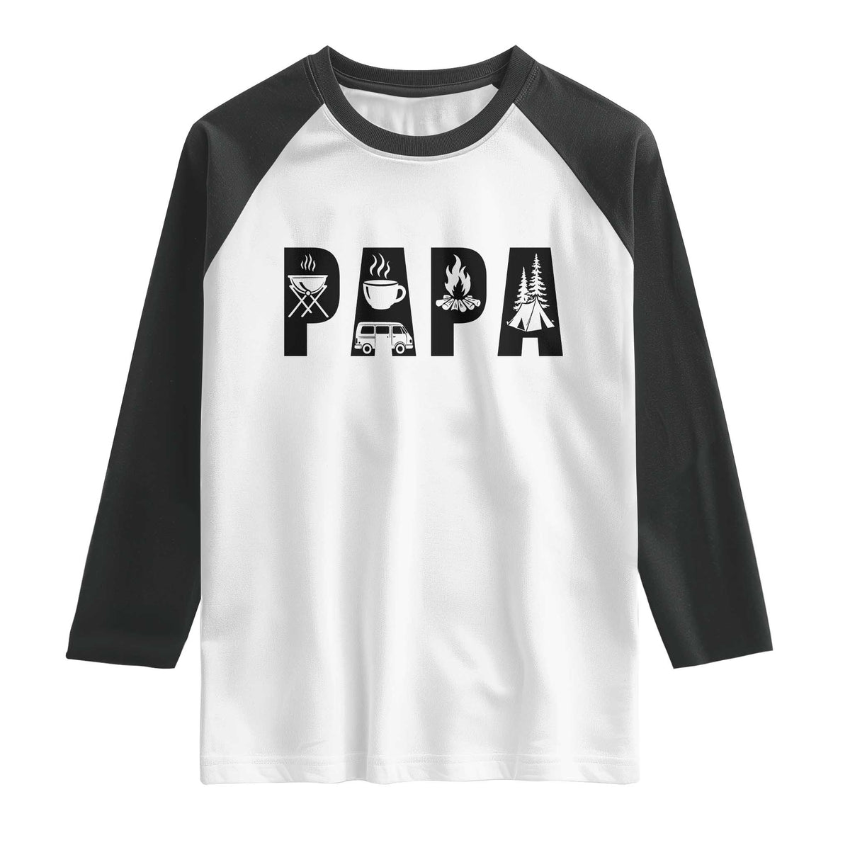 Camping Papa Raglan Shirt Camper Dad Fathers Day Gift TS12 White Black Print Your Wear