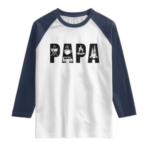 Camping Papa Raglan Shirt Camper Dad Fathers Day Gift TS12 White Navy Print Your Wear