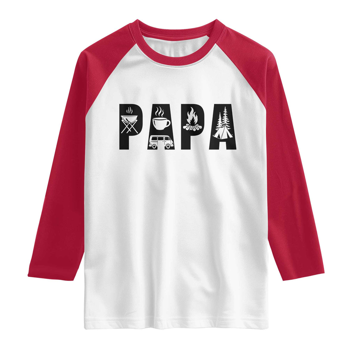 Camping Papa Raglan Shirt Camper Dad Fathers Day Gift TS12 White Red Print Your Wear