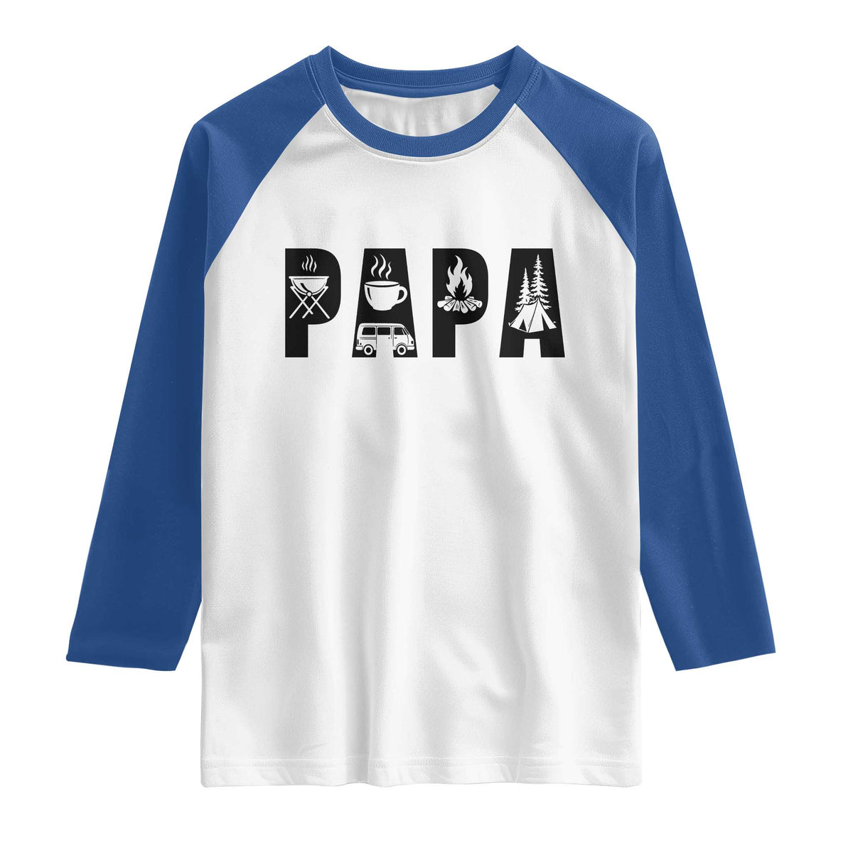 Camping Papa Raglan Shirt Camper Dad Fathers Day Gift TS12 White Royal Print Your Wear