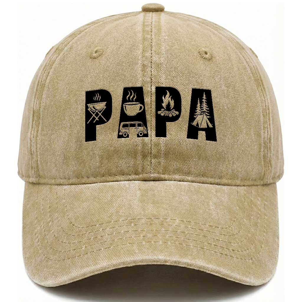 Camping Papa Washed Cotton Baseball Cap Camper Dad Fathers Day Gift TS12 Print Your Wear