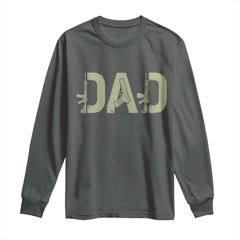 Gun Lover Dad Long Sleeve Shirt Funny Hunter Dad Fathers Day Gift TS12 Dark Heather Print Your Wear