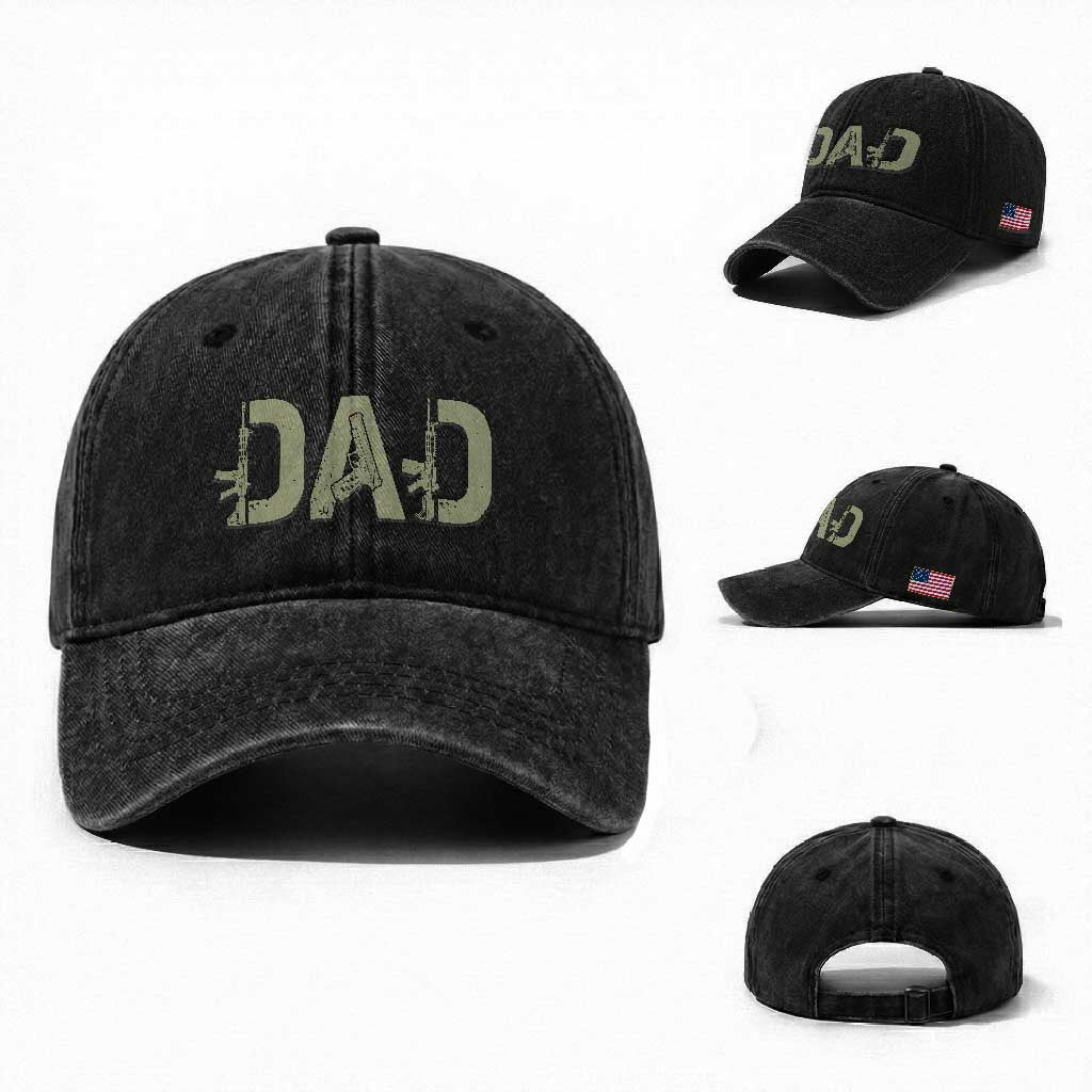 Gun Lover Dad Washed Cotton Baseball Cap Funny Hunter Dad Fathers Day Gift TS12 Washed Cap Universal Fit Black Print Your Wear