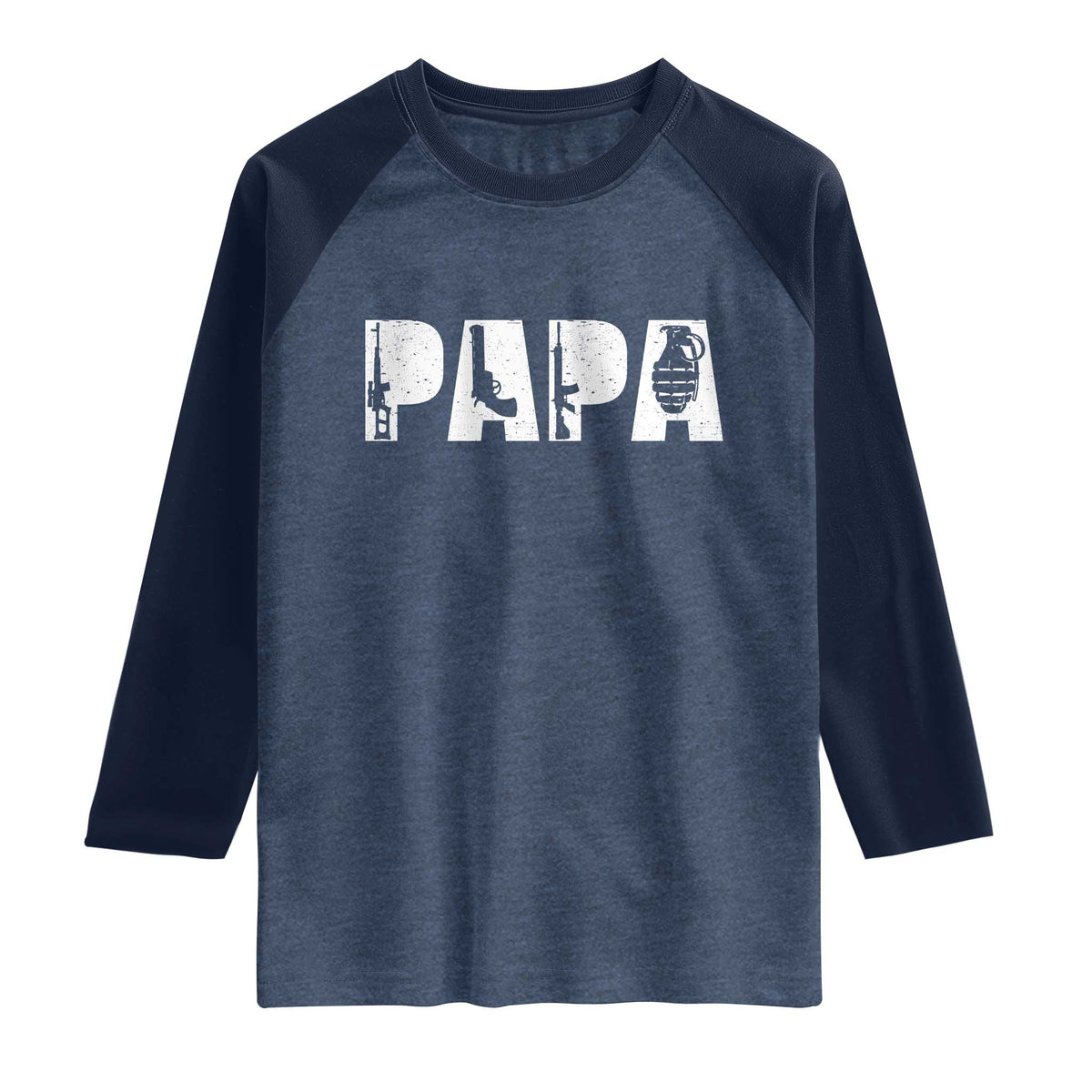 Proud Hunter Dad Raglan Shirt Funny Hunting Lifestyle Fathers Day Gift TS12 Heather Denim Navy Print Your Wear