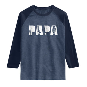 Proud Hunter Dad Raglan Shirt Funny Hunting Lifestyle Fathers Day Gift TS12 Heather Denim Navy Print Your Wear