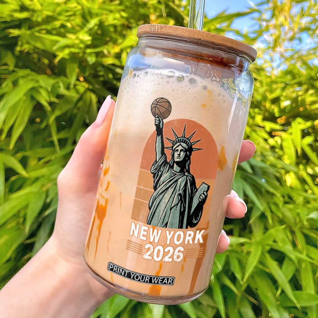 Vintage Statue Of Liberty Basketball Glass Can New York Sports Lover TS12 Black Print Your Wear