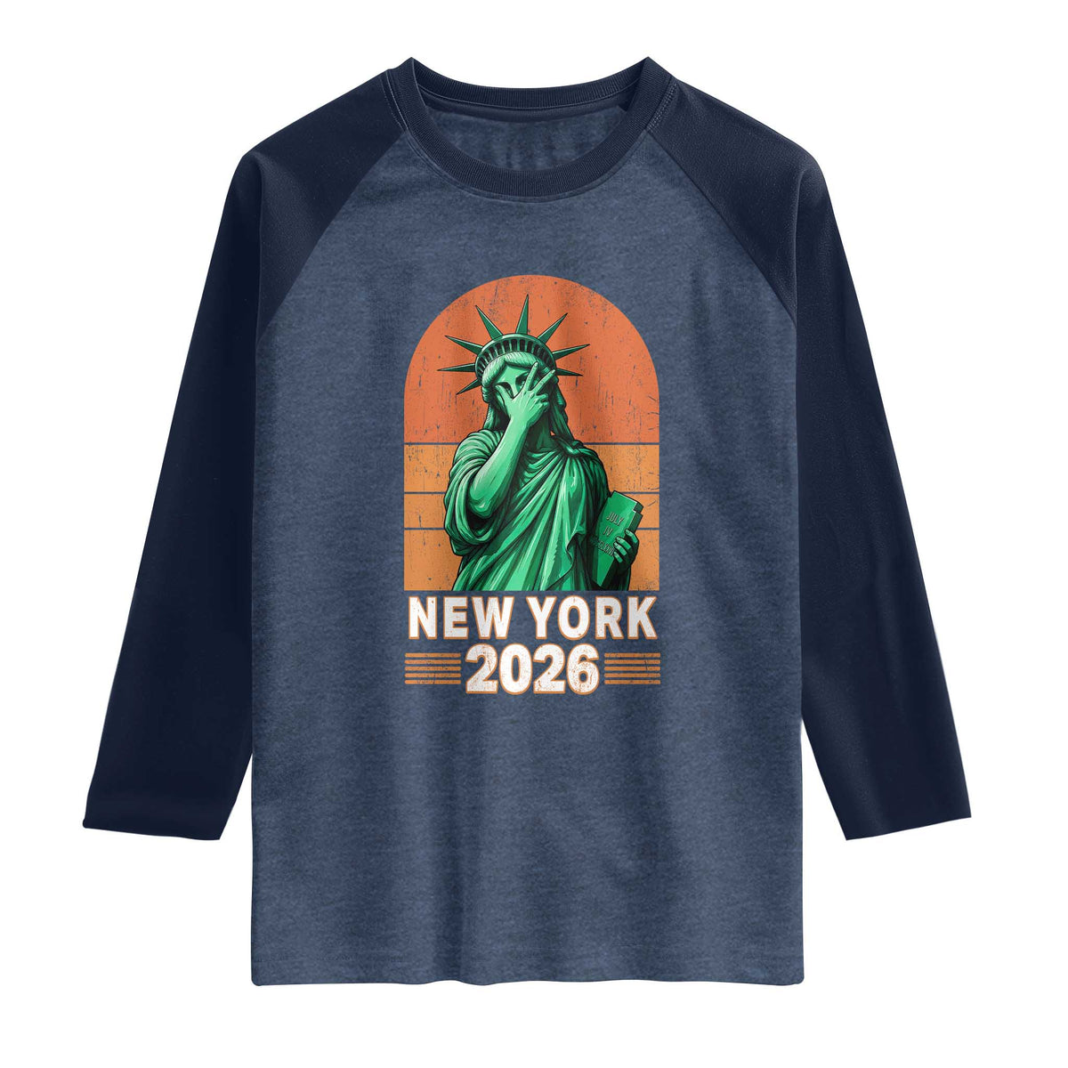 Statue Of Liberty Hoops Raglan Shirt New York Pride 2026 TS12 Heather Denim Navy Print Your Wear