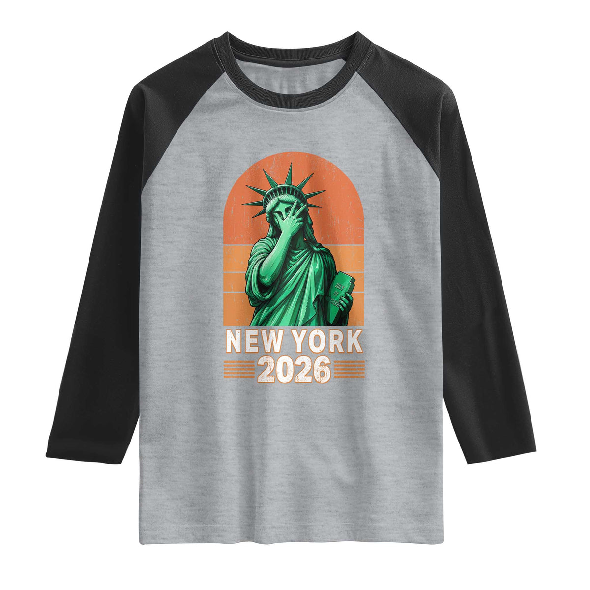 Statue Of Liberty Hoops Raglan Shirt New York Pride 2026 TS12 Heather Gray Black Print Your Wear