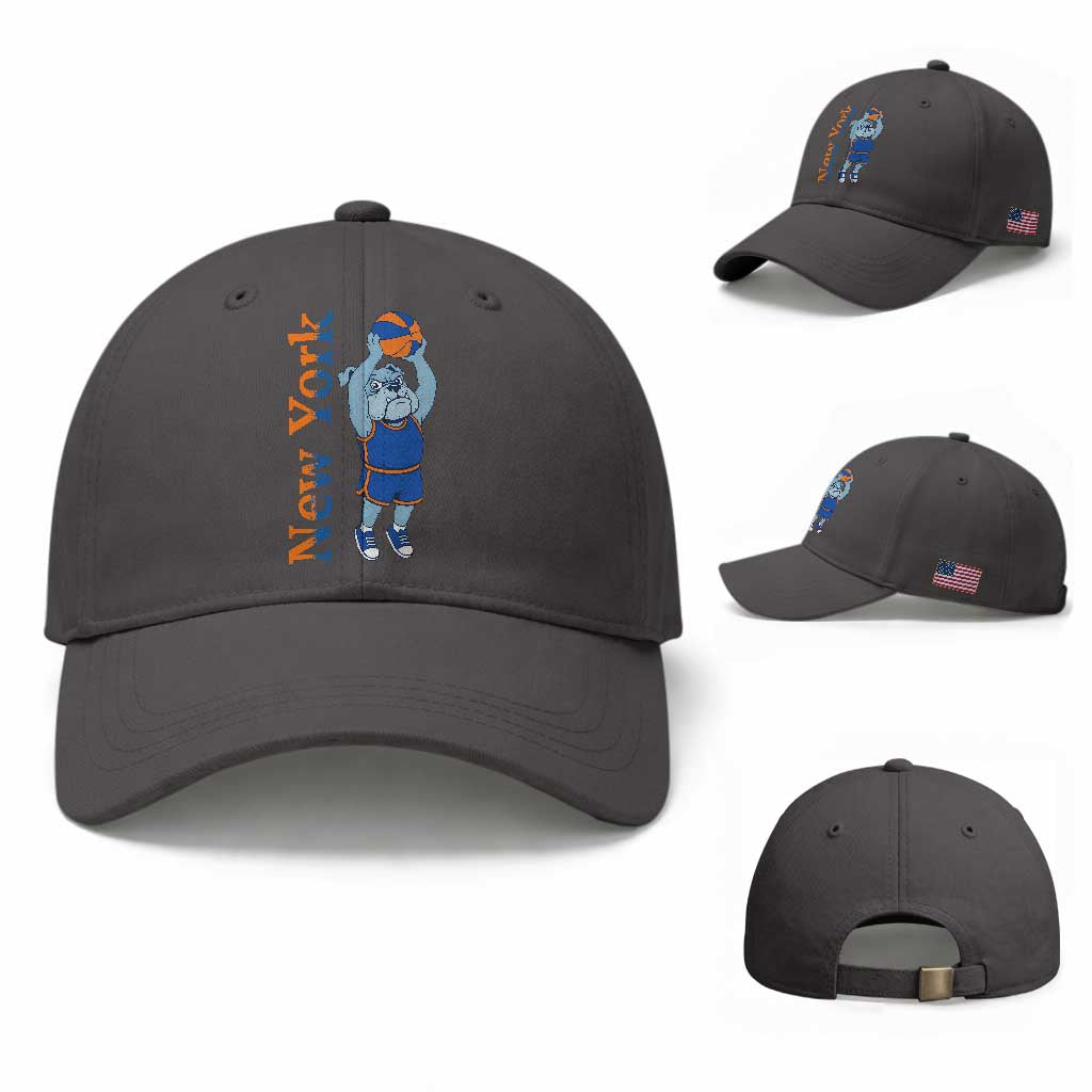 Funny Bulldog Playing Basketball Baseball Cap New York Pride TS12 Baseball Cap Universal Fit Dark Gray Print Your Wear