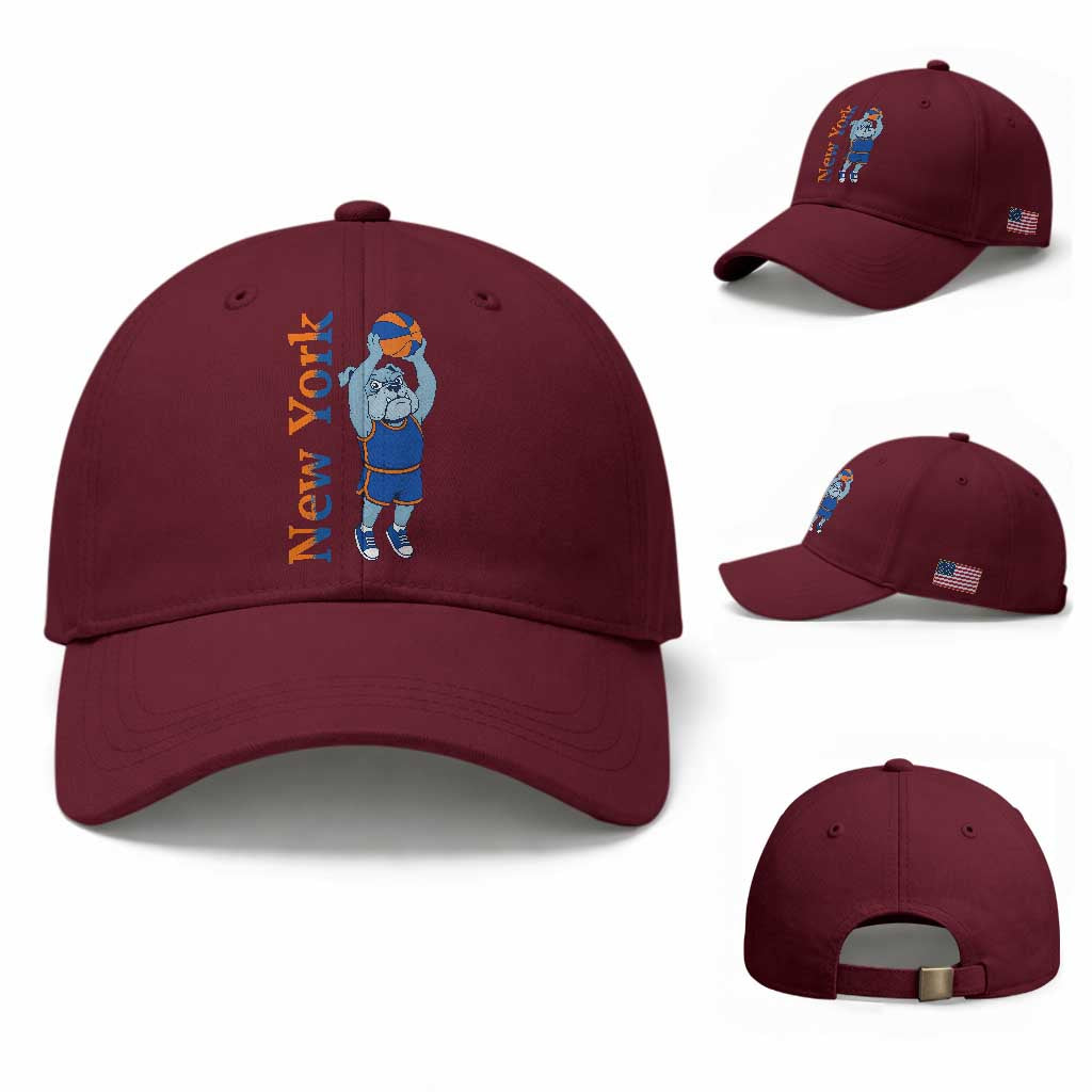 Funny Bulldog Playing Basketball Baseball Cap New York Pride TS12 Baseball Cap Universal Fit Maroon Print Your Wear