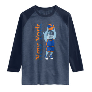 Funny Bulldog Playing Basketball Raglan Shirt New York Pride TS12 Heather Denim Navy Print Your Wear