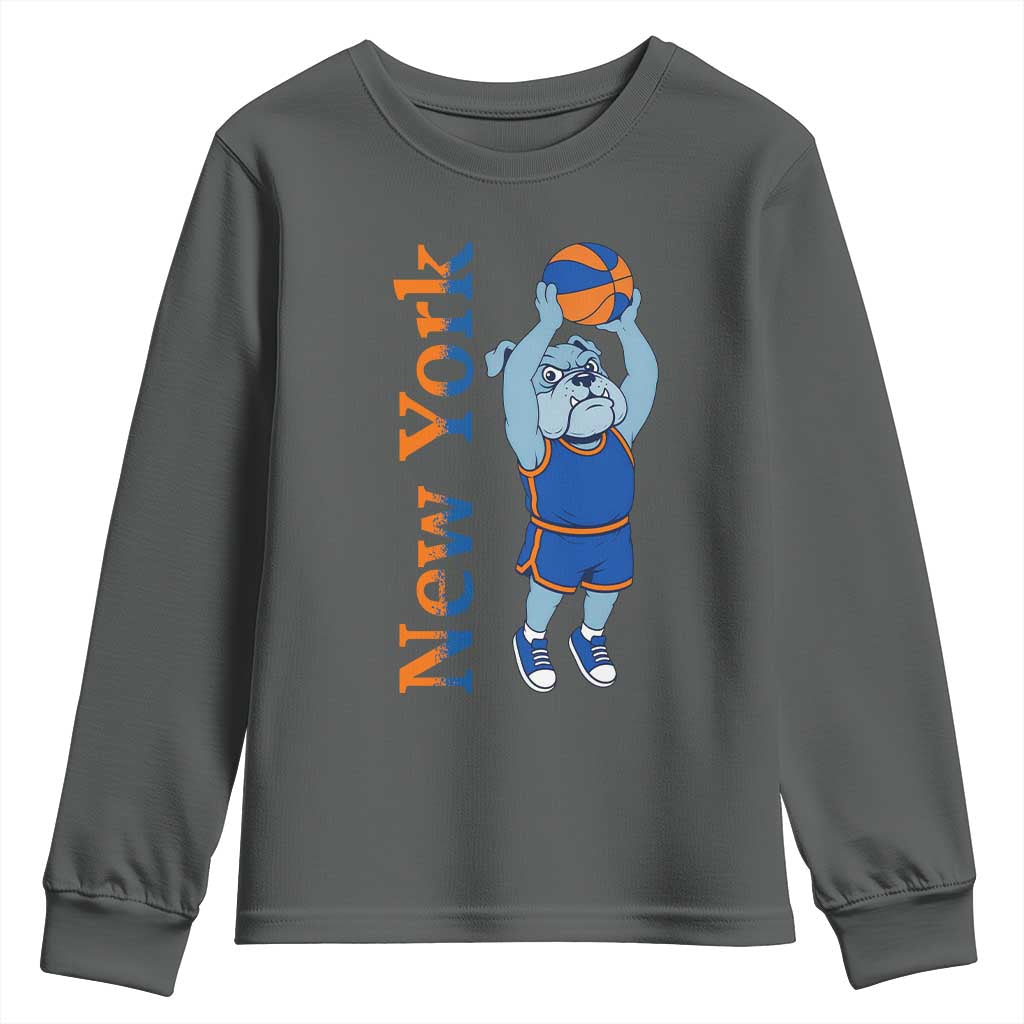 Funny Bulldog Playing Basketball Youth Sweatshirt New York Pride TS12 Dark Heather Print Your Wear