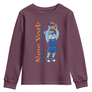 Funny Bulldog Playing Basketball Youth Sweatshirt New York Pride TS12 Maroon Print Your Wear