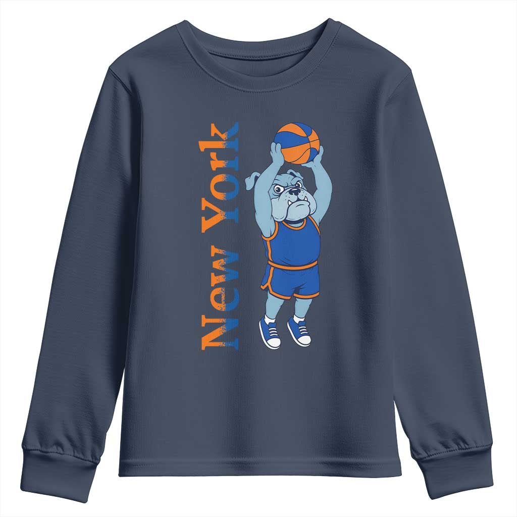 Funny Bulldog Playing Basketball Youth Sweatshirt New York Pride TS12 Navy Print Your Wear