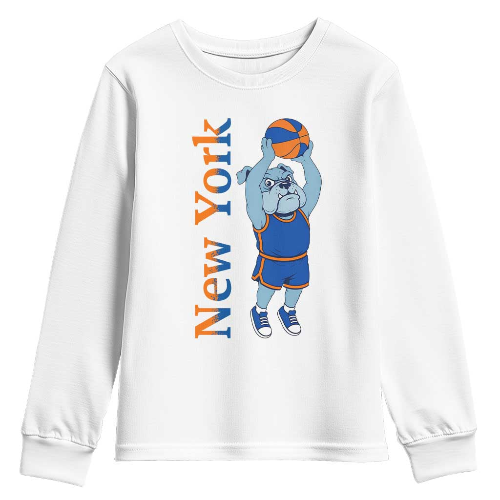 Funny Bulldog Playing Basketball Youth Sweatshirt New York Pride TS12 White Print Your Wear